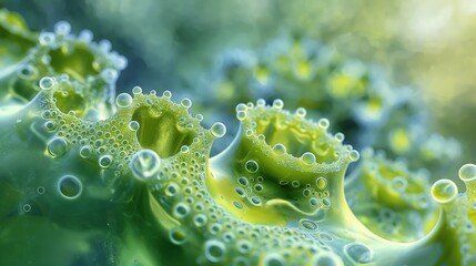 Biological Microscopes Vibrant green wavy shapes patterns sea anemones white spots dots