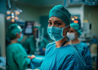 A focused surgical team in sterile environment performs a delicate operation