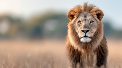 Obraz premium A close-up portrait of a lion with a powerful gaze.