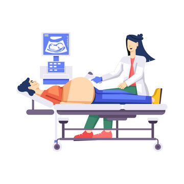 A doctor doing ultrasound, flat style illustration

