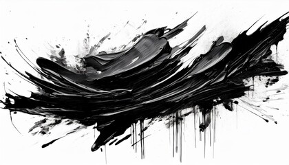 Abstract black in splash, paint, brush strokes, stain grunge isolated on white background. Generated image