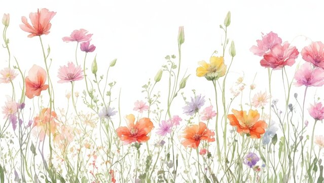 flores silvestres en acuarela sobre fondo blanco
