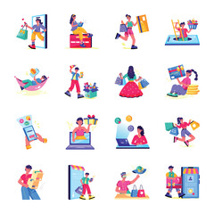 Fototapeta premium Collection of Online Shopping Flat Illustrations
