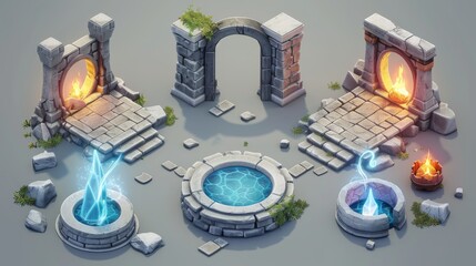 3D game asset, a set of fantasy magic portals.