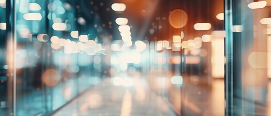 Blurred empty open space office. Abstract light bokeh at office interior background