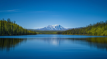 lake in the mountains and blue sky