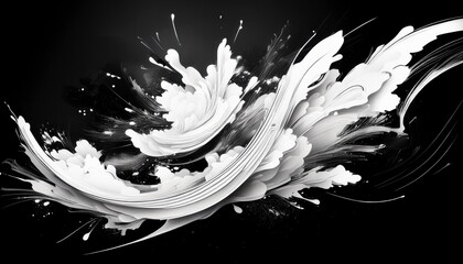 Abstract black in splash, paint, brush strokes, stain grunge isolated on white background. Generated image