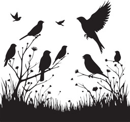 birds on the tree Adorable Vector Art Illustrations