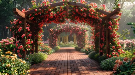 Fototapeta premium Romantic garden archway covered in blooming roses