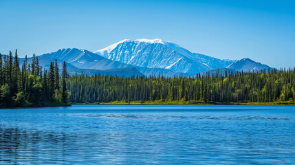 lake in the mountains and blue sky
