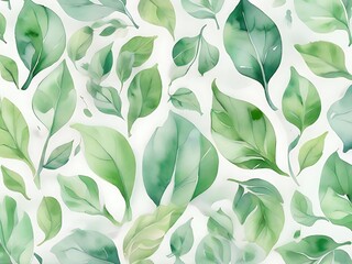 Create a pattern with pastel green watercolor leaves, symbolizing new growth in spring.

