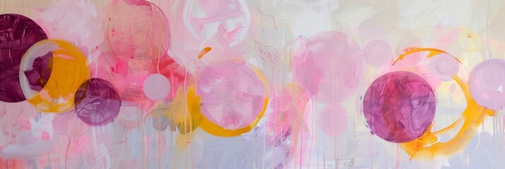 Vibrant artwork with colorful circles and soft hues has modern, artistic vibe with touch of abstraction