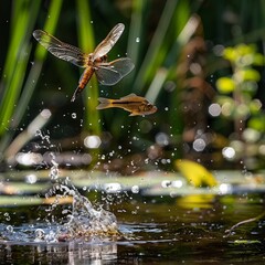Harmony in Motion: Dragonfly and Fish at Play