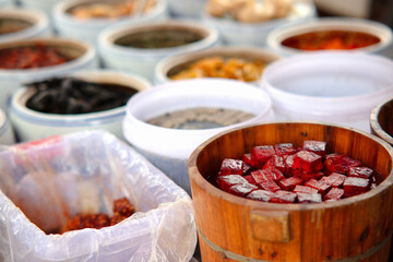 Fermented bean curd pickled in a wooden barrel