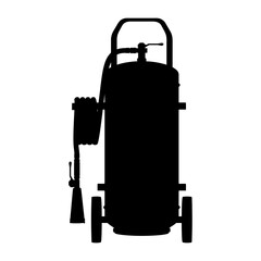 Set of extinguishers icon isolated on white background. Different types of handle extinguishers, water, carbon dioxide, foam, powder and wet chemicals. Silhouette icons, vector illustration.