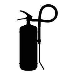 Obraz premium Set of extinguishers icon isolated on white background. Different types of handle extinguishers, water, carbon dioxide, foam, powder and wet chemicals. Silhouette icons, vector illustration.