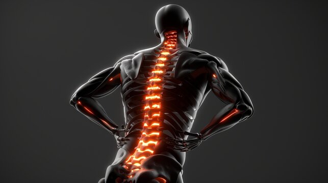 3D Rendered Medical Illustration of Lumbar Pain and Low Back Pain, Detailed Anatomy and Symptoms
