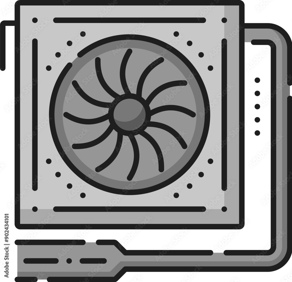 Poster computer power supply software thin line color icon. digital technology software product develop, co