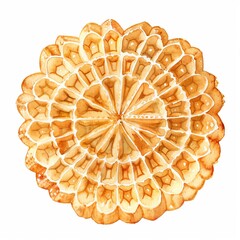 Delicate Pizzelle Cookie Watercolor Illustration of Italian Treat in Golden Brown Isolated on White Background