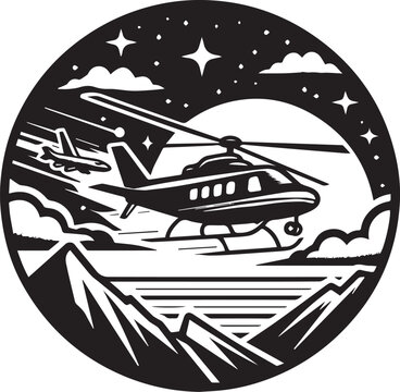 black helicopter flying over mountains clip art preview