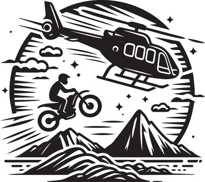 recommend clip art: plan riding on the sky and in front of helicopter Vector Illustration Silhouette