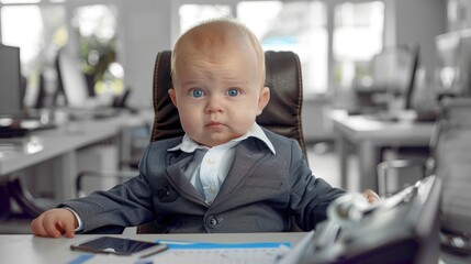 Serious business baby boss in the office