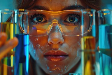 A realistic portrait capturing the intensity and focus of a scientist at work.