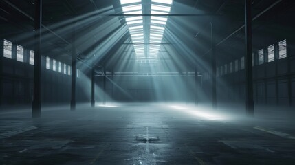 Sunbeams Illuminating a Dusty Industrial Space