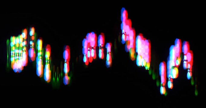 Abstract color equalizer, motion graphics of the stock chart on a black background, pulse of the night city, 3d rendering