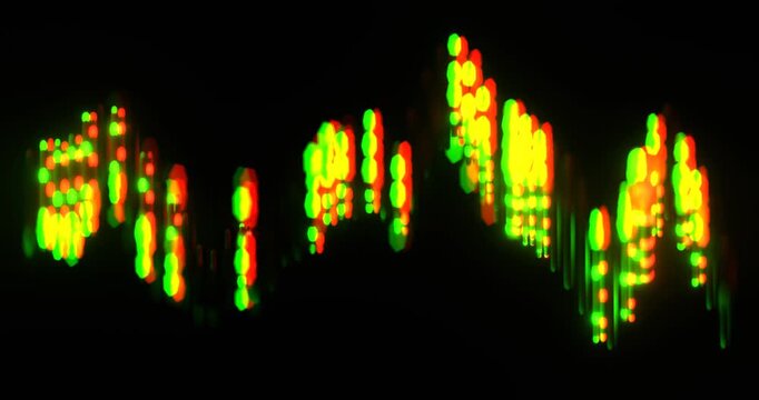 Abstract color equalizer, motion graphics of the stock chart on a black background, pulse of the night city, 3d rendering