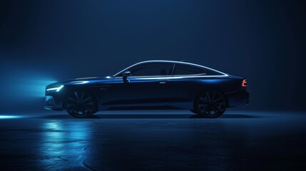 Fototapeta premium Sleek Blue Coupe Car in Studio Lighting