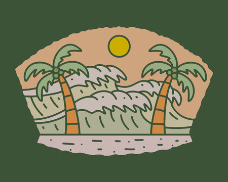 recommend clip art: The beach vibes in summer time with twin coconut trees design for t shirt, badge, sticker, etc