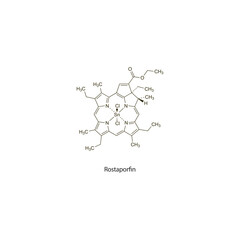 Rostaporfin flat skeletal molecular structure photosensitizer drug used in cancer treatment. Vector illustration scientific diagram.
