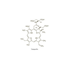 Talaporfin flat skeletal molecular structure photosensitizer drug used in cancer treatment. Vector illustration scientific diagram.