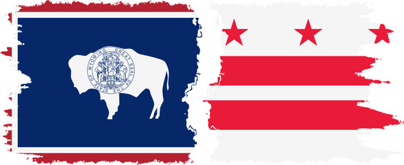District of Columbia USA - Washington, DC and Wyoming state grunge brush flags connection, vector