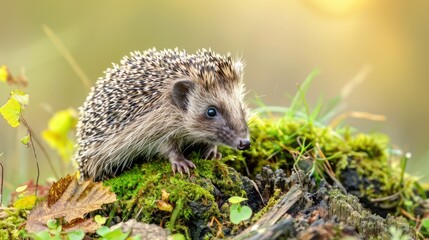 Young hedgehog in natural habitat