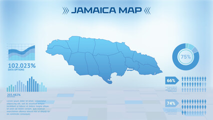 Blue Jamaica Map with States, Political Jamaica infographic map vector illustration