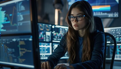 Focused Coder Working Late Night for your background business, poster, wallpaper, banner, backdrop, greeting cards, and advertising for business entities or brands.