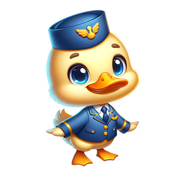 recommend clip art: Cartoon illustration (PNG 300 dpi), Duck has become a flight attendant !
