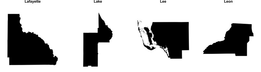 Lafayette, Lake, Lee, Leon outline maps