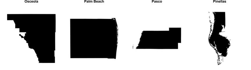 Obraz premium Osceola, Palm Beach, Pasco, Pinellas outline maps