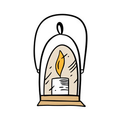 A rustic lantern with a candle flame illustration, perfect for cozy indoor and outdoor scenes