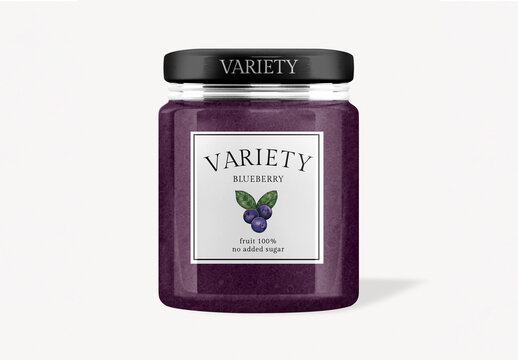 Blue Berry Jam Bottle Mockup