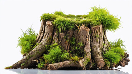 Green moss on a rotten tree stump