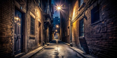 Fototapeta premium Dark alleyway with looming shadows creating an atmosphere of fear and danger, dark, alleyway, shadows, fear, danger, mysterious