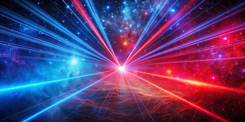 Obraz premium Cosmic background with colorful red and blue laser lights, cosmic, background, colorful, red, blue, laser, lights, galaxy