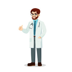 nice good looking young doctor standing and show thumb up doctor vector cartoon illustration  flat  design 