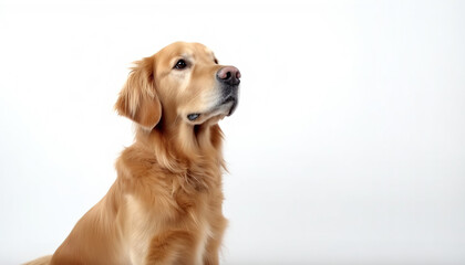 Obraz premium Golden retriever dog on yellow background closeup Copy space 