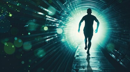 Vector silhouette of a soccer player walking in a stadium tunnel.