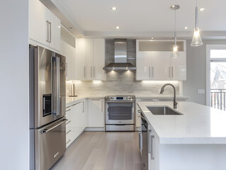 Modern kitchen with minimalist design features white cabinets and a stylish countertop in a 00354 0